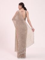 Women's Beige Organza Crushed Siroski Work Embellished Border Saree With Unstitched Blouse - Image 5