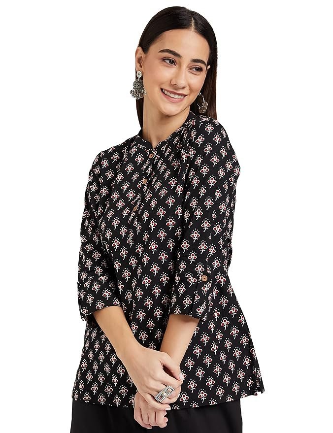 81uXH5YRzDL._SY879_ Women's Printed Regular Cotton Short Kurti - Image 1