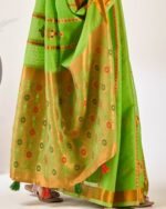 Women Floral Woven Cotton Saree - Image 3
