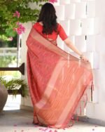 Woven Saree with Contrast Border & Tassels - Image 3