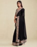 Women Embroidered Saree with Contrast Border - Image 4
